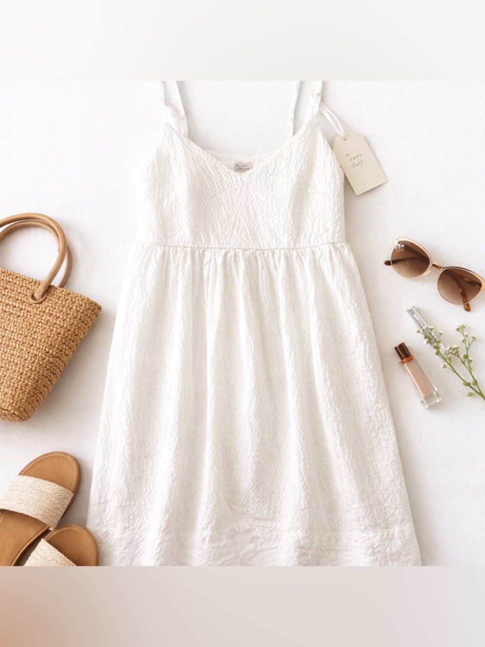 A New Day White Textured Babydoll Sundress Small Smocked Back Summer NWT Size S